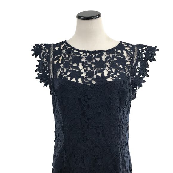Eliza J Navy Blue Lace Asymmetric Cocktail Dress - Picture 7 of 12